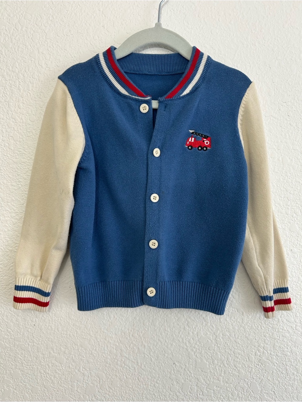 RETRO COLORBLOCK Button Up Knit Cardigan Size 2T-3T White/Blue